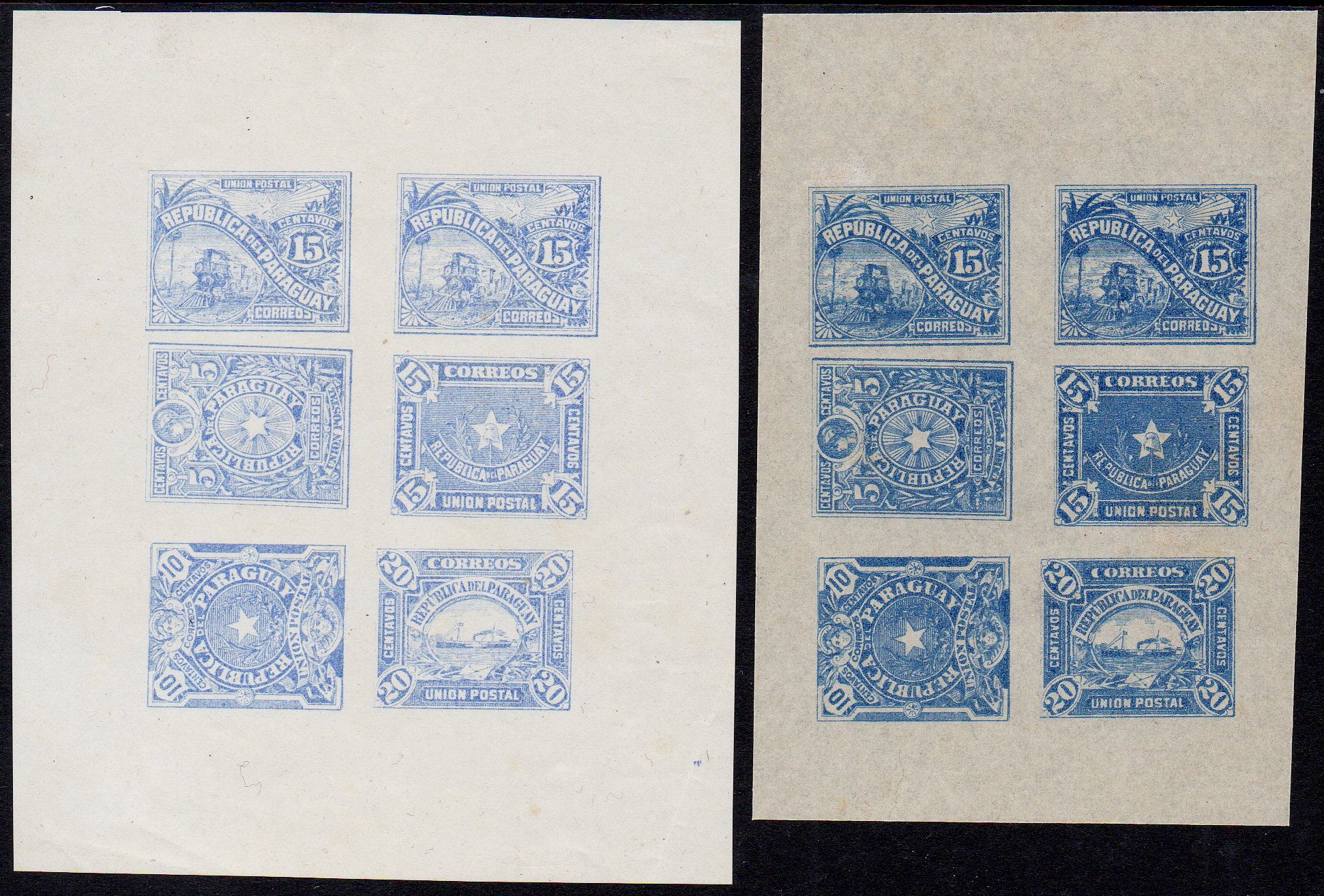 Paraguay 1886 Official proof essay sheetlets of 6